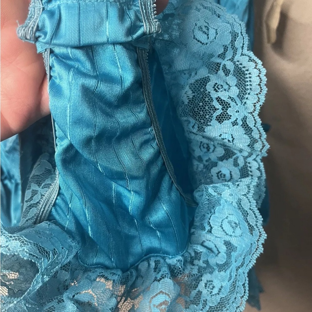Vintage Night Time Creations Teal Silky Lace Romper Teddy New With Tags Med USA - Picture 7 of 8